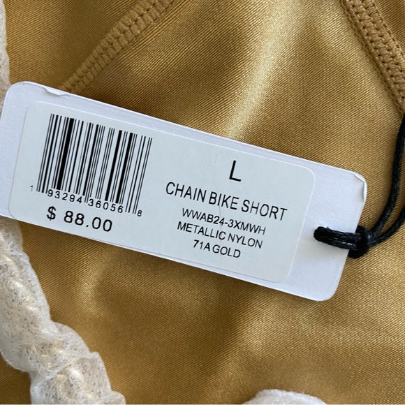 WeWoreWhat Chain Shimmery Stretch Metallic Gold Bike Biker Shorts L Large NWT - Picture 5 of 8